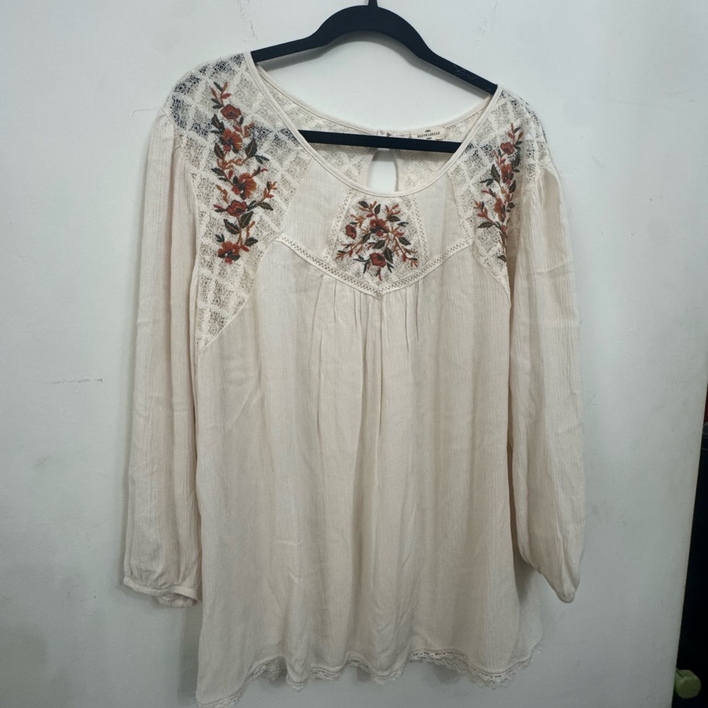 Floral Embroidered Beige Blouse